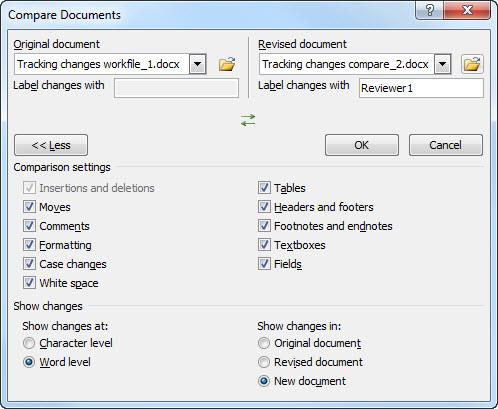 Comparing and combining documents If you want to compare different versions of a document, or you have received edited versions from multiple reviewers, you can use Compare and Combine to find out