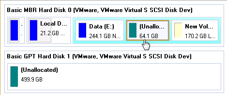 237 3. In the opened dialog shift the edge of the partition to the right by the drag-and-drop technique. While doing this, free space from the partition will be released (displayed in aqua-green).