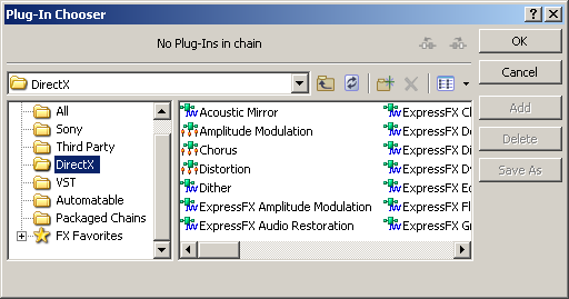 192 Adding a plug-in to a chain You can add plug-ins to a chain in the Plug-In Chainer in several ways. 1. Click the Add Plug-Ins to chain button on the Plug-In Chainer window.