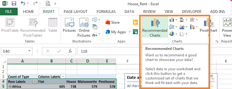 Using Chart Advisor recommendations When you select data, Microsoft is going to help you pick the right chart for the type of data you've selected. The new feature is called Recommended Charts.