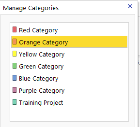 Exhibit A.25. New Category 4. Change Category Color. Change the color of an existing category. 5. Delete Category.