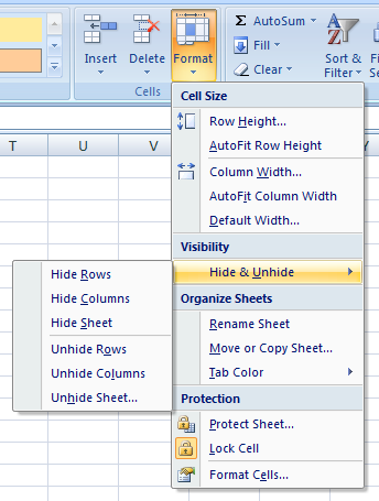 Hiding Sheets and Cells Another method to discourage users from changing cells is by hiding all or part of the sheet. Hiding a Worksheet Click on the sheet you want to hide.