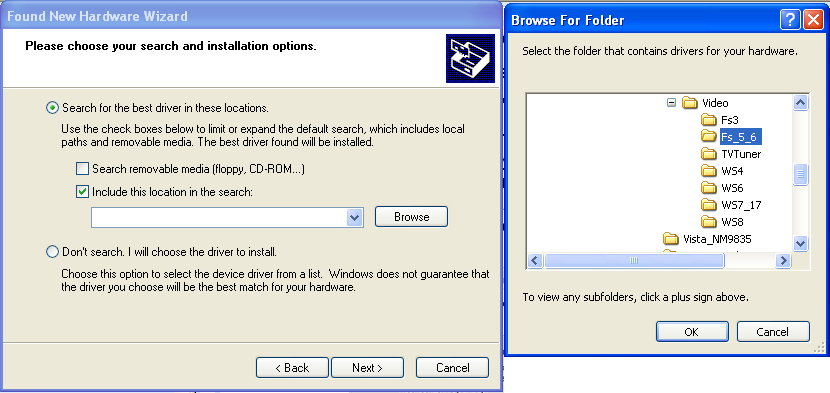 Figure 2.1-9 Selection of the Installation from a list of specific location item 4. Set the Include this location in the search checkbox in the search options dialog box and click Bowse.