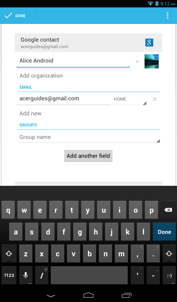 Managing people and contacts - 31 Adding a new contact Tap to add a new contact. If you have multiple accounts, you will be asked which account you want to use to store the contact.