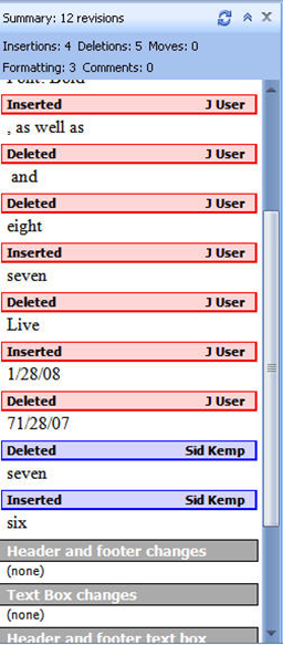 Figure 51 Revisions Accept/Reject Changes The following explains how to accept/reject changes: 1. Click to place your cursor at the beginning of the document in the Combined Document panel. 2.