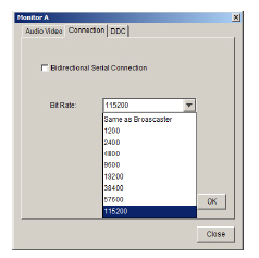 Connection Bidirectional Serial Communication: check/uncheck for bidirectional serial