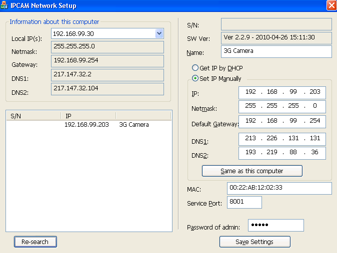 2.4.4 Network Configuration Locate and run IPCAM Network Setup file from CD directory.