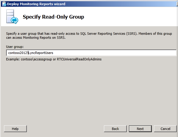 Specify the Lync Report User created earlier.