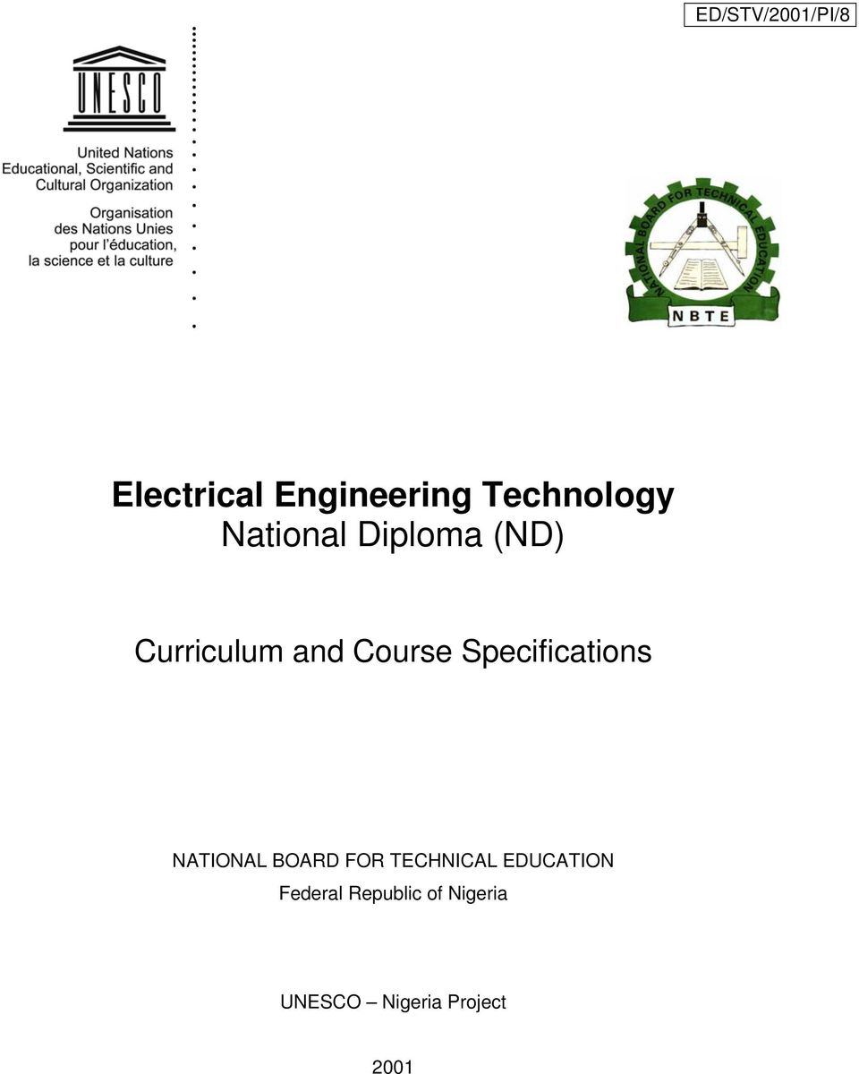 Specifications NATIONAL BOARD FOR TECHNICAL