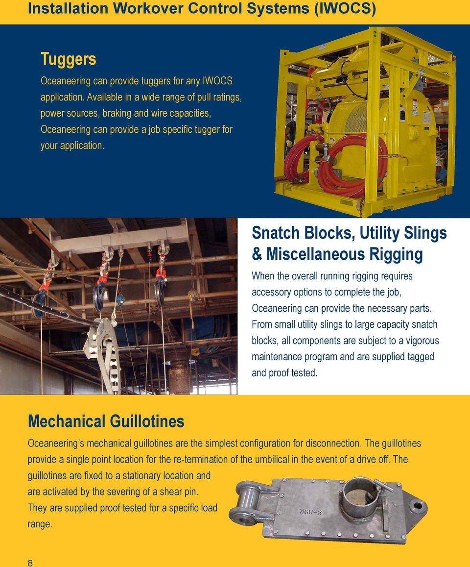 Snatch Blocks, Utility Slings & Miscellaneous Rigging When the overall running rigging requires accessory options to complete the job, Oceaneering can provide the necessary parts.