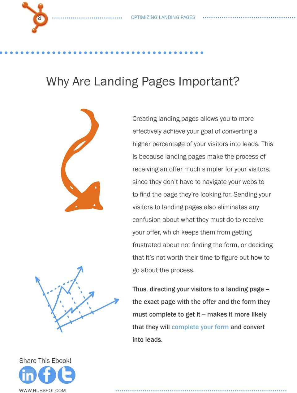 Sending your visitors to landing pages also eliminates any confusion about what they must do to receive your offer, which keeps them from getting frustrated about not finding the form, or deciding