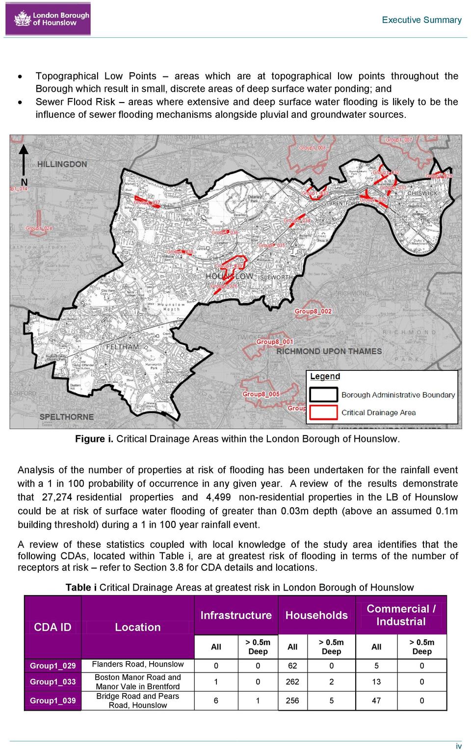 Critical Drainage Areas within the London Borough of Hounslow.