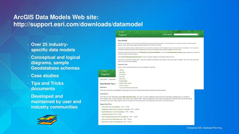 Conceptual and logical diagrams, sample Geodatabase schemas Case