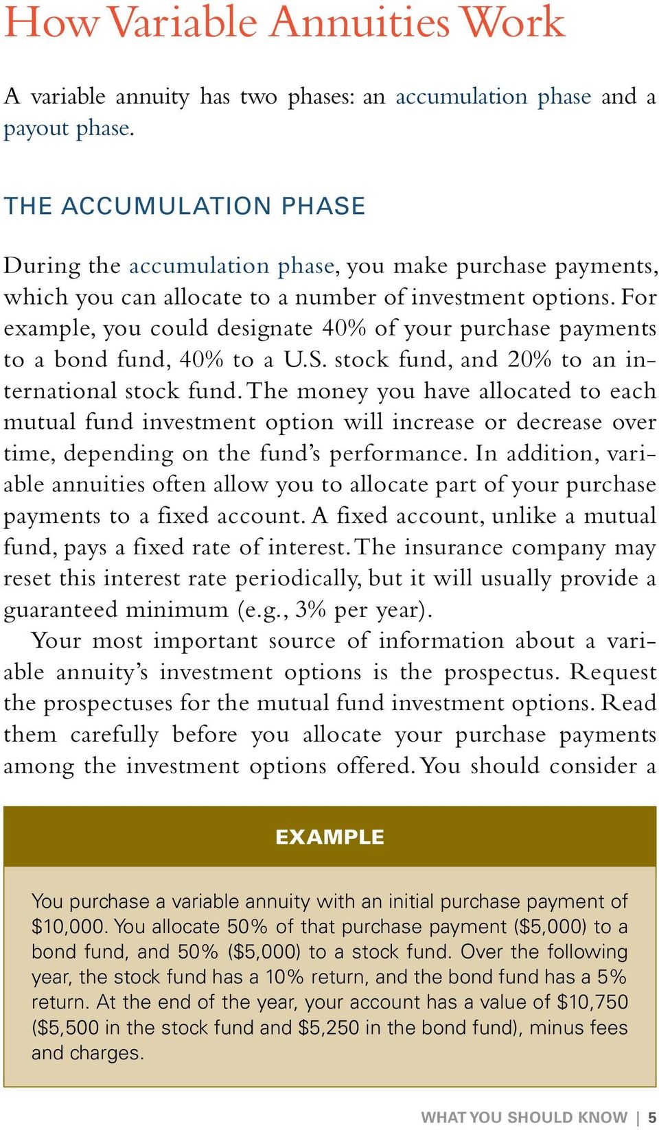 For example, you could designate 40% of your purchase payments to a bond fund, 40% to a U.S. stock fund, and 20% to an international stock fund.