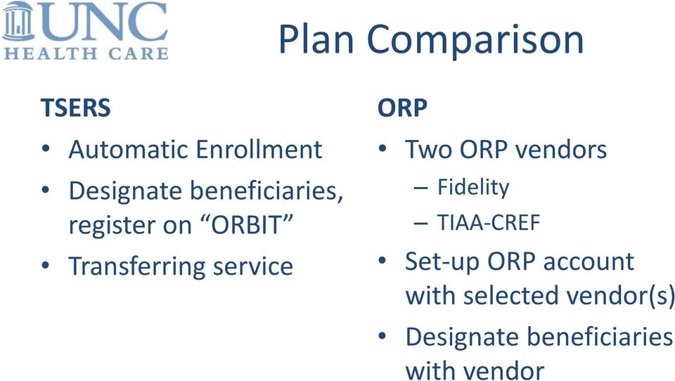 ORP Two ORP vendors Fidelity TIAA-CREF Set-up ORP