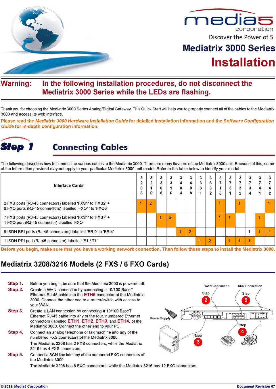 Please read the Mediatrix 000 Hardware Installation Guide for detailed installation information and the Software Configuration Guide for in-depth configuration information.