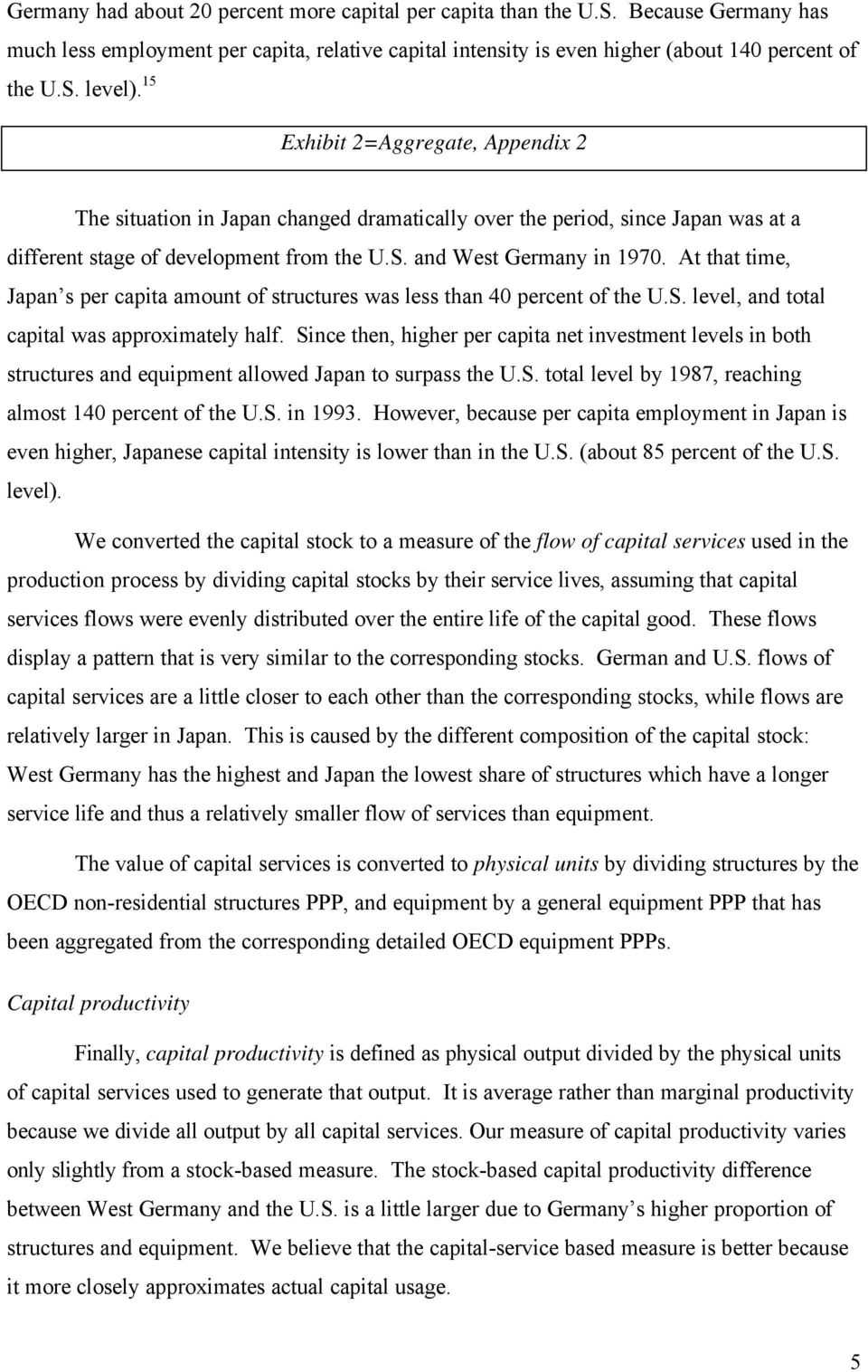At that time, Japan s per capita amount of structures was less than 40 percent of the U.S. level, and total capital was approximately half.