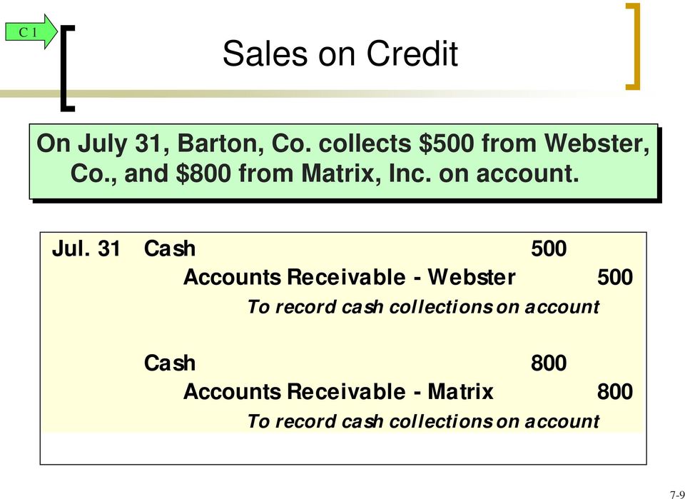 Jul. 31 Cash 500 Accounts Receivable - Webster 500 To record cash