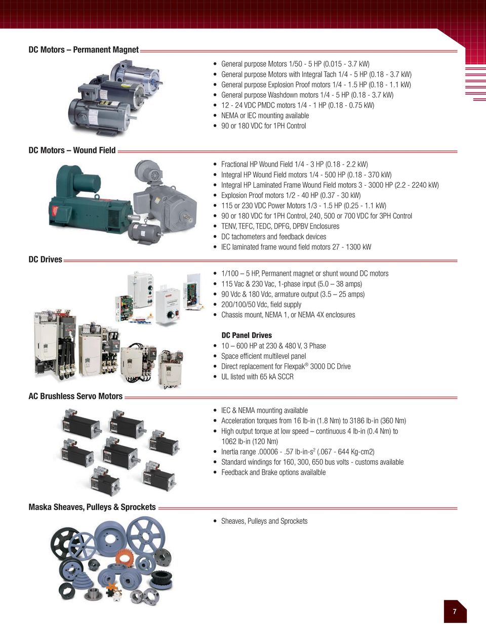 75 kw) NEMA or IEC mounting available 90 or 180 VDC for 1PH Control DC Motors Wound Field DC Drives Fractional HP Wound Field 1/4-3 HP (0.18-2.2 kw) Integral HP Wound Field motors 1/4-500 HP (0.