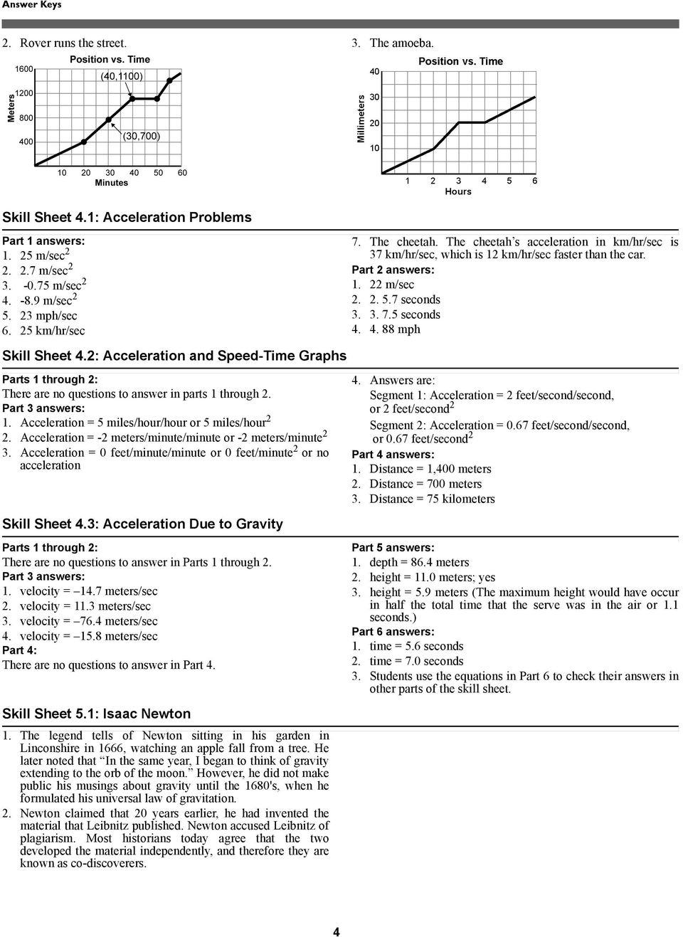 2: Acceleration and Speed-Time Graphs Parts 1 through 2: There are no questions to answer in parts 1 through 2. 1. Acceleration = 5 miles/hour/hour or 5 miles/hour 2 2.