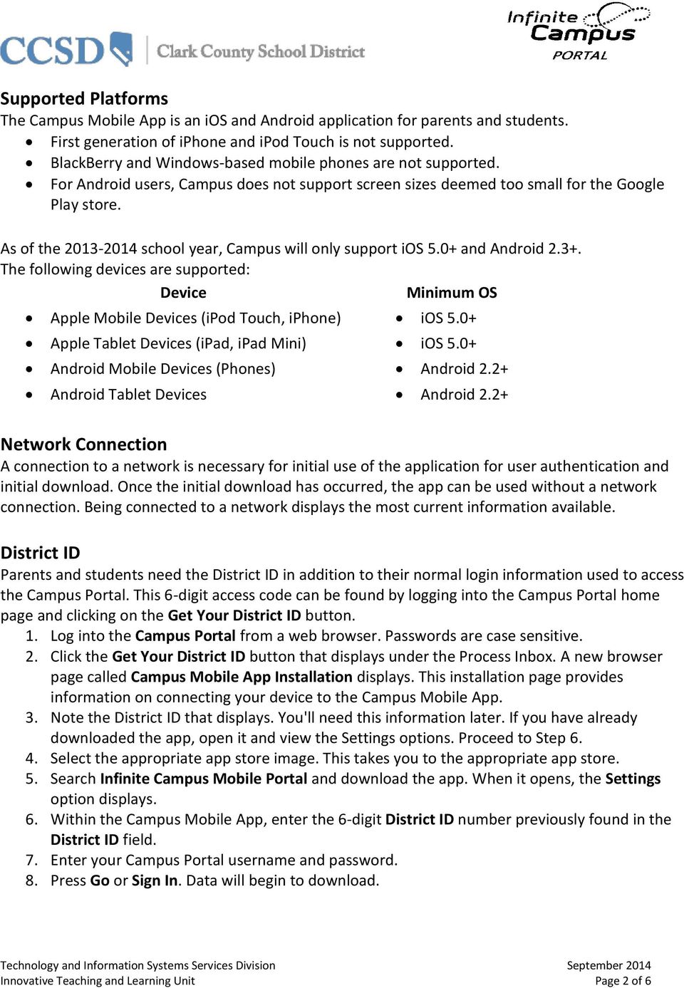As of the 2013-2014 school year, Campus will only support ios 5.0+ and Android 2.3+. The following devices are supported: Device Minimum OS Apple Mobile Devices (ipod Touch, iphone) ios 5.