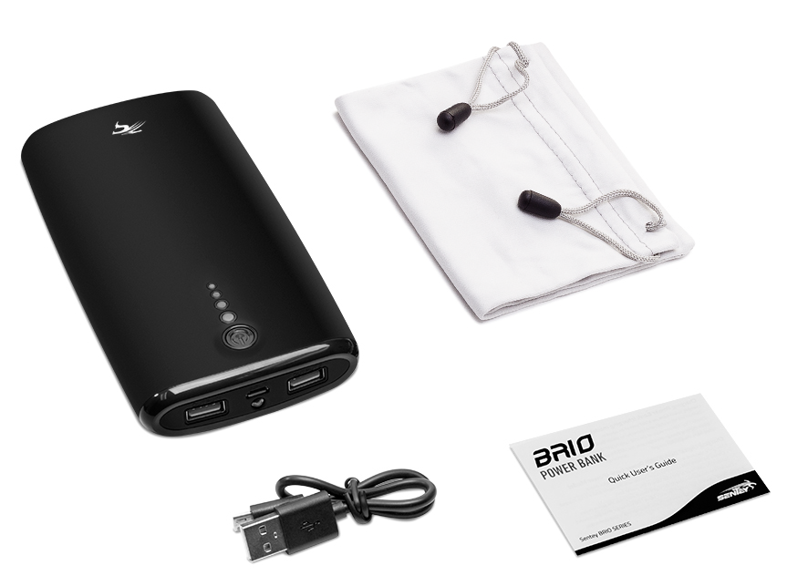PACKAGE INCLUDES: 1 SENTEY BRIO LS-2180 POWER BANK 1 MICRO-USB TO MINI-USB CONNECTOR 1 TRAVEL POUCH 1 QUICK