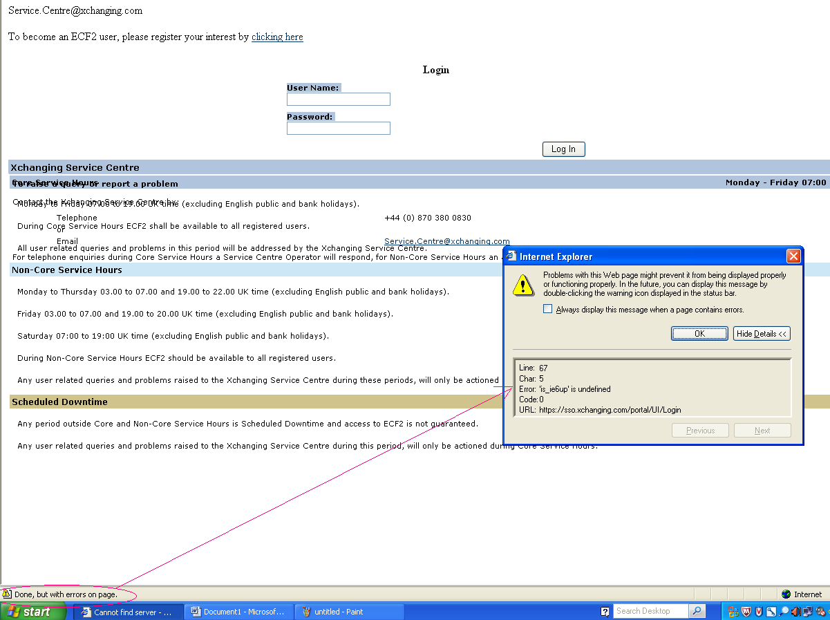 Figure 4 - Example of the Log in page not rendering correctly and JavaScript warning This problem is caused by an issue with SSL handling in Internet Explorer.