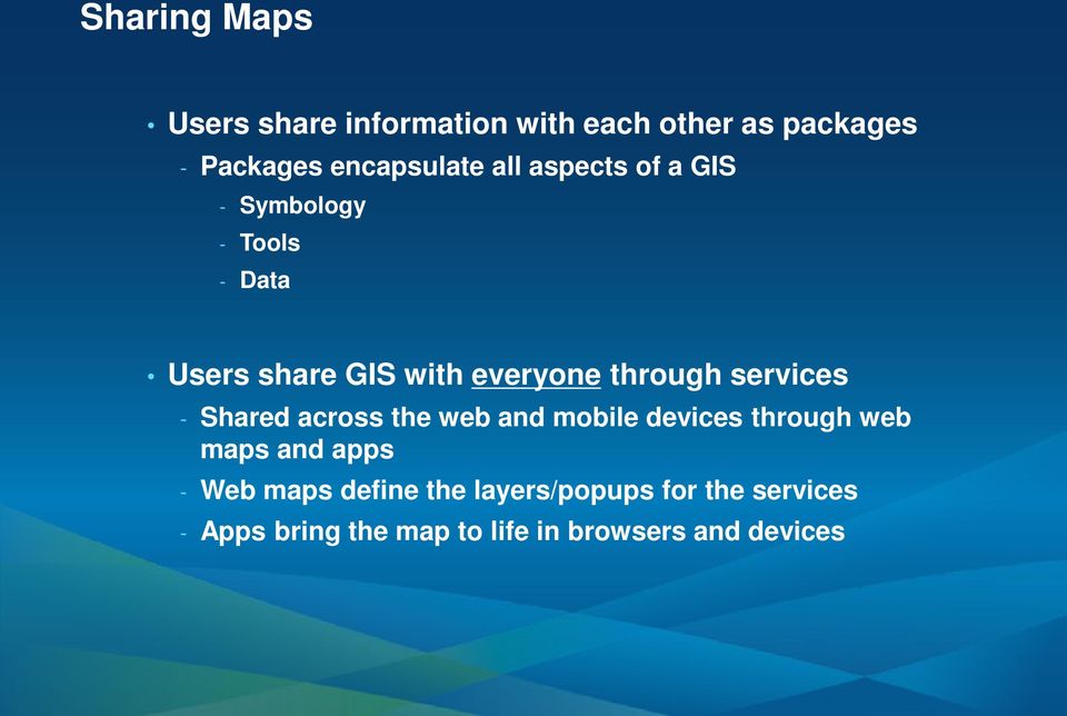 services - Shared across the web and mobile devices through web maps and apps - Web maps