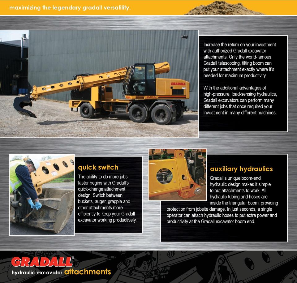 With the additional advantages of high-pressure, load-sensing hydraulics, Gradall excavators can perform many different jobs that once required your investment in many different machines.