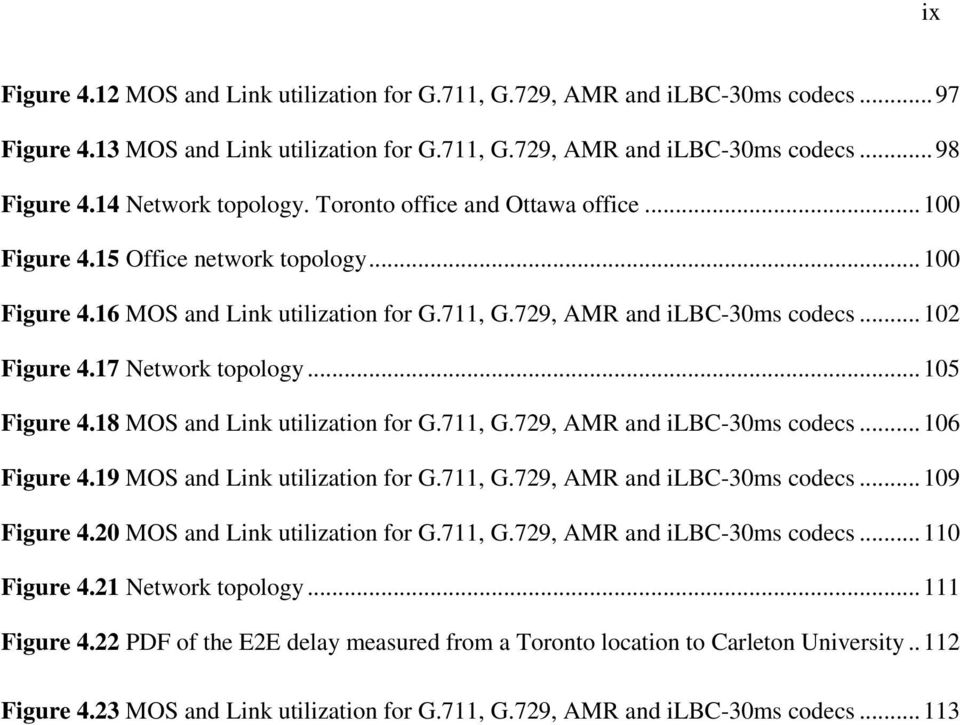 17 Network topology... 105 Figure 4.18 MOS and Link utilization for G.711, G.729, AMR and ilbc-30ms codecs... 106 Figure 4.19 MOS and Link utilization for G.711, G.729, AMR and ilbc-30ms codecs... 109 Figure 4.