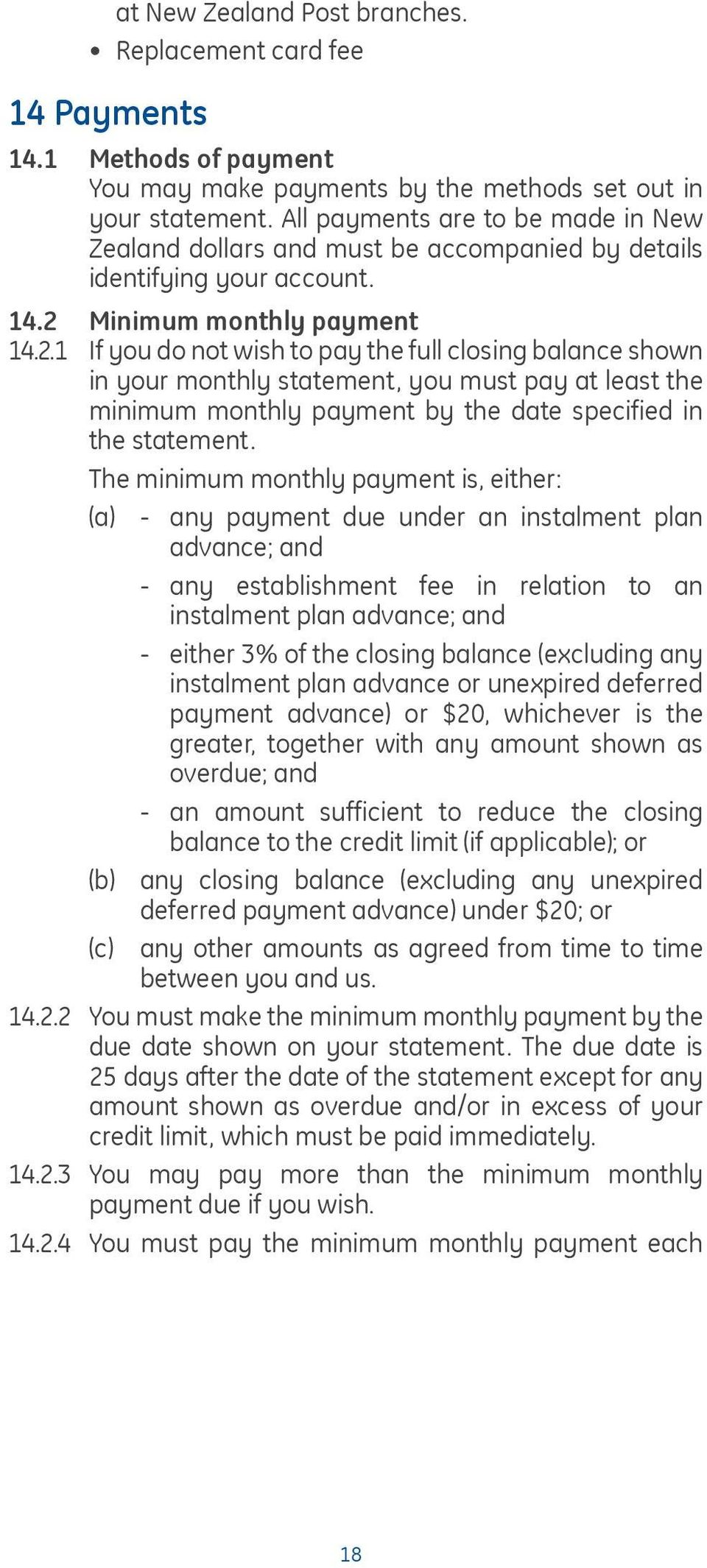 Minimum monthly payment 14.2.