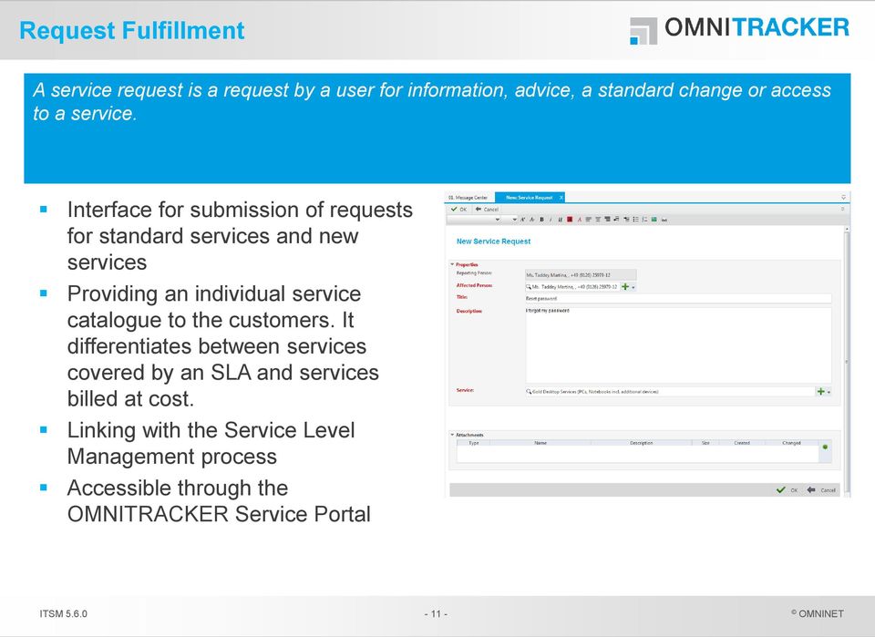 Interface for submission of requests for standard services and new services Providing an individual service