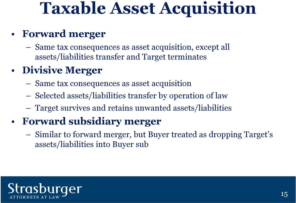 Selected assets/liabilities transfer by operation of law survives and retains unwanted