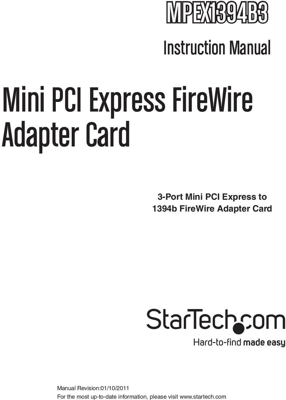 FireWire Adapter Card Manual Revision:01/10/2011 For