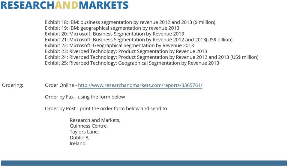 Segmentation by Revenue 2013 Exhibit 24: Riverbed Technology: Product Segmentation by Revenue 2012 and 2013 (US$ million) Exhibit 25: Riverbed Technology: Geographical Segmentation by Revenue 2013