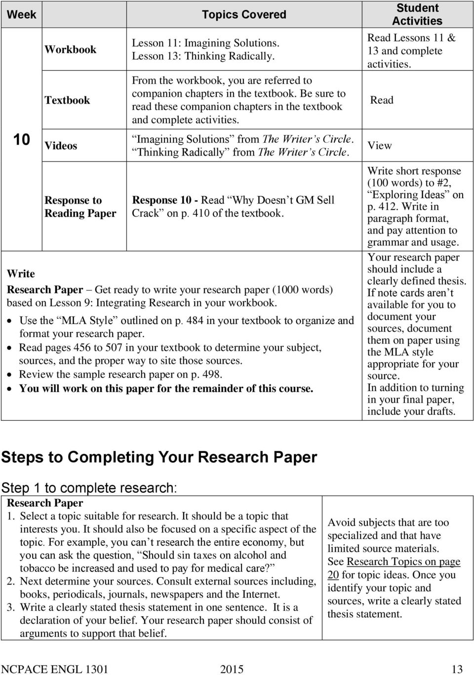 Use the MLA Style outlined on p. 484 in your textbook to organize and format your research paper.