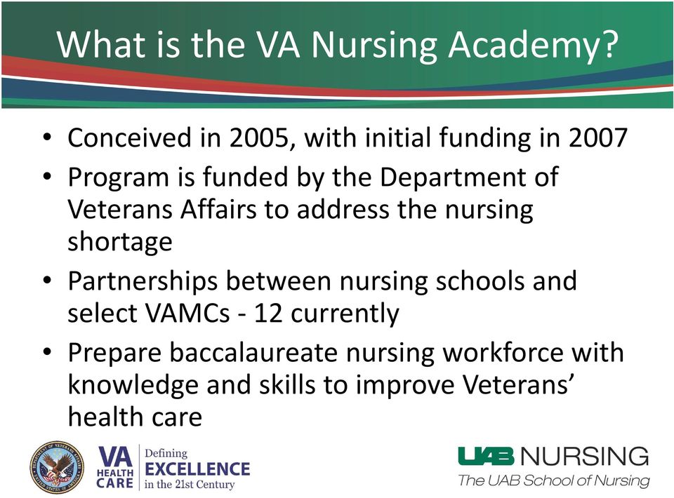 Department of Veterans Affairs to address the nursing shortage Partnerships