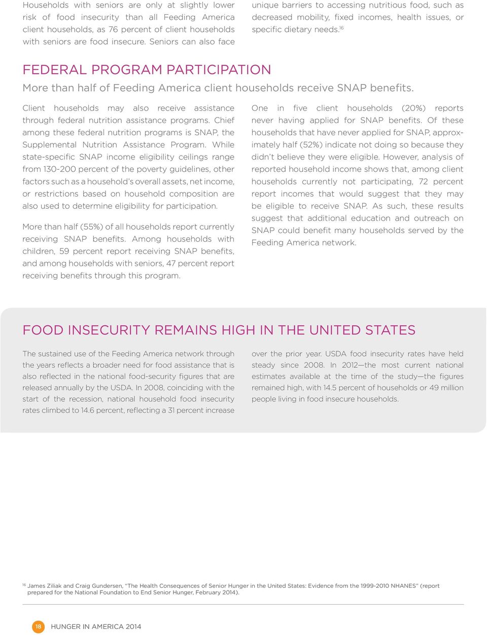 16 FEDERAL PROGRAM PARTICIPATION More than half of Feeding America client households receive SNAP benefits. Client households may also receive assistance through federal nutrition assistance programs.