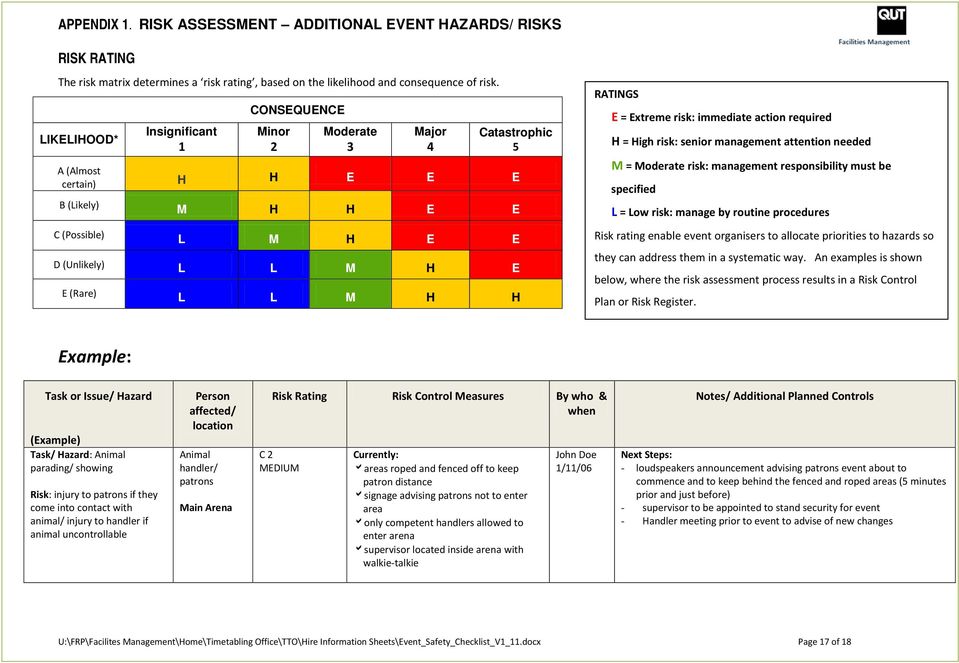 RATINGS E = Extreme risk: immediate action required H = High risk: senior management attention needed M = Moderate risk: management responsibility must be specified L = Low risk: manage by routine