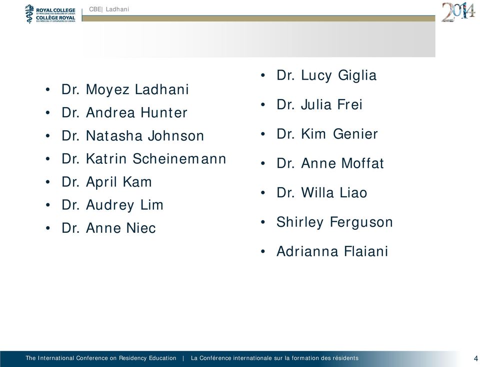 Anne Niec Dr. Lucy Giglia Dr. Julia Frei Dr. Kim Genier Dr.