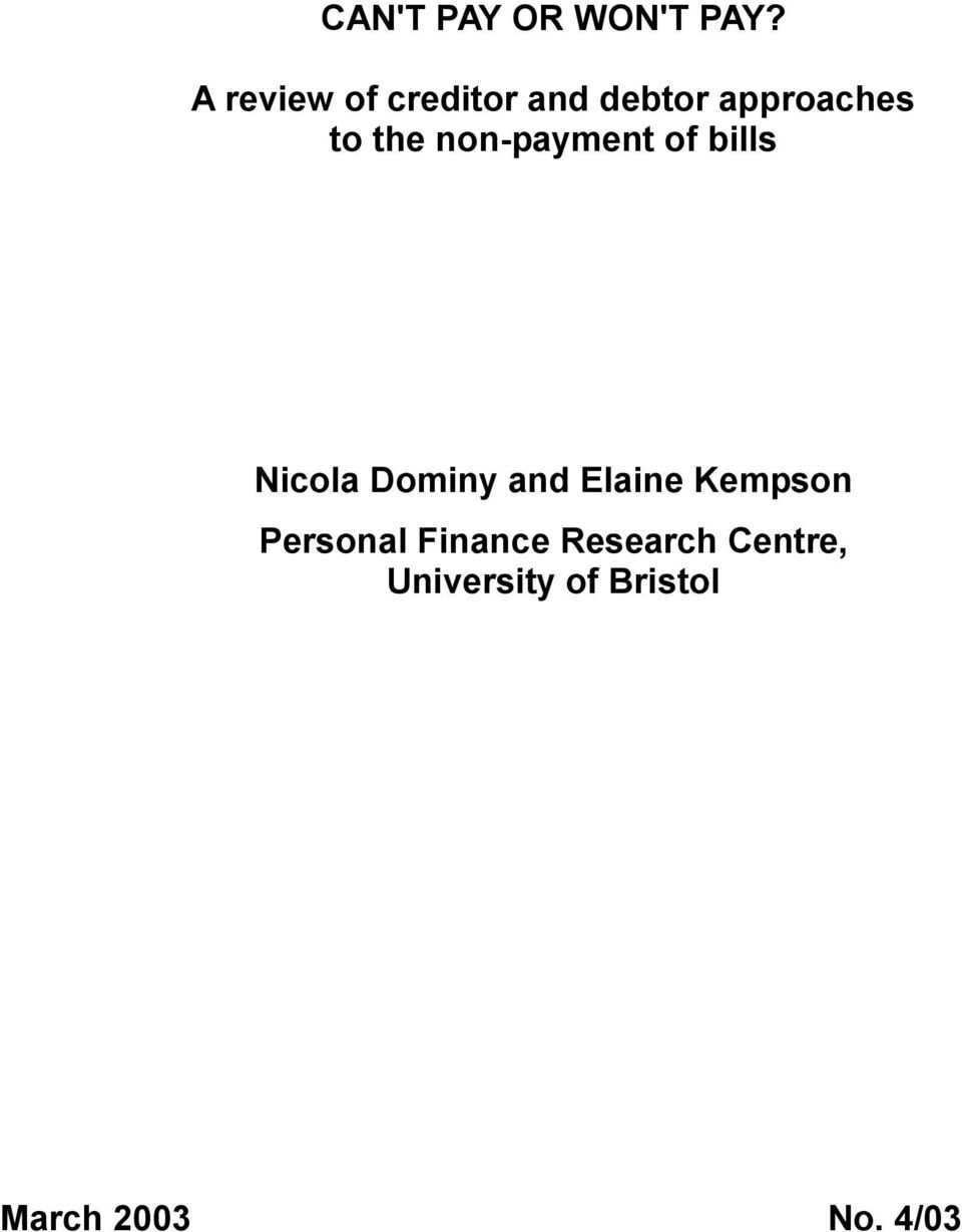 non-payment of bills Nicola Dominy and Elaine