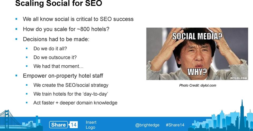 We had that moment Empower on-property hotel staff We create the SEO/social strategy We