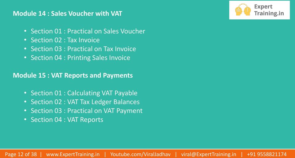 : Calculating VAT Payable Section 02 : VAT Tax Ledger Balances Section 03 : Practical on VAT Payment Section 04