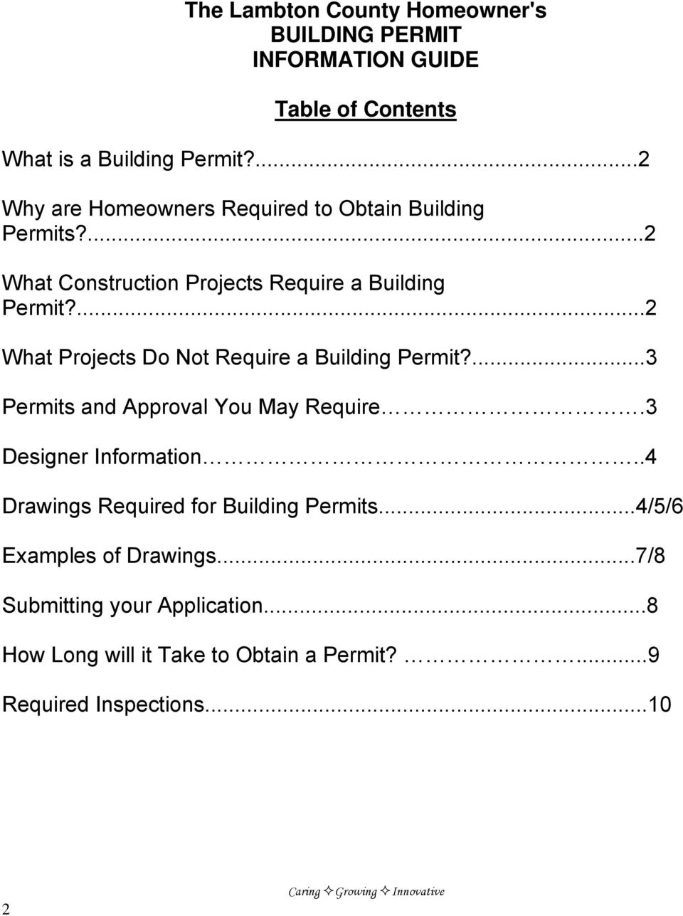 ...2 What Projects Do Not Require a Building Permit?...3 Permits and Approval You May Require.3 Designer Information.