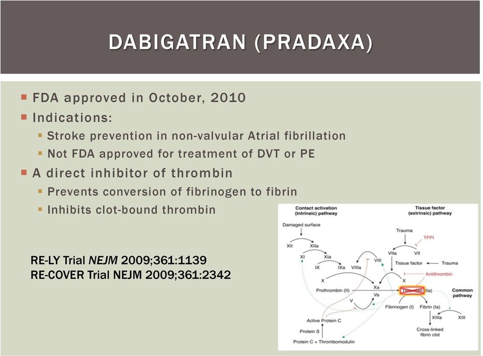 direct inhibitor of thrombin Prevents conversion of fibrinogen to fibrin Inhibits