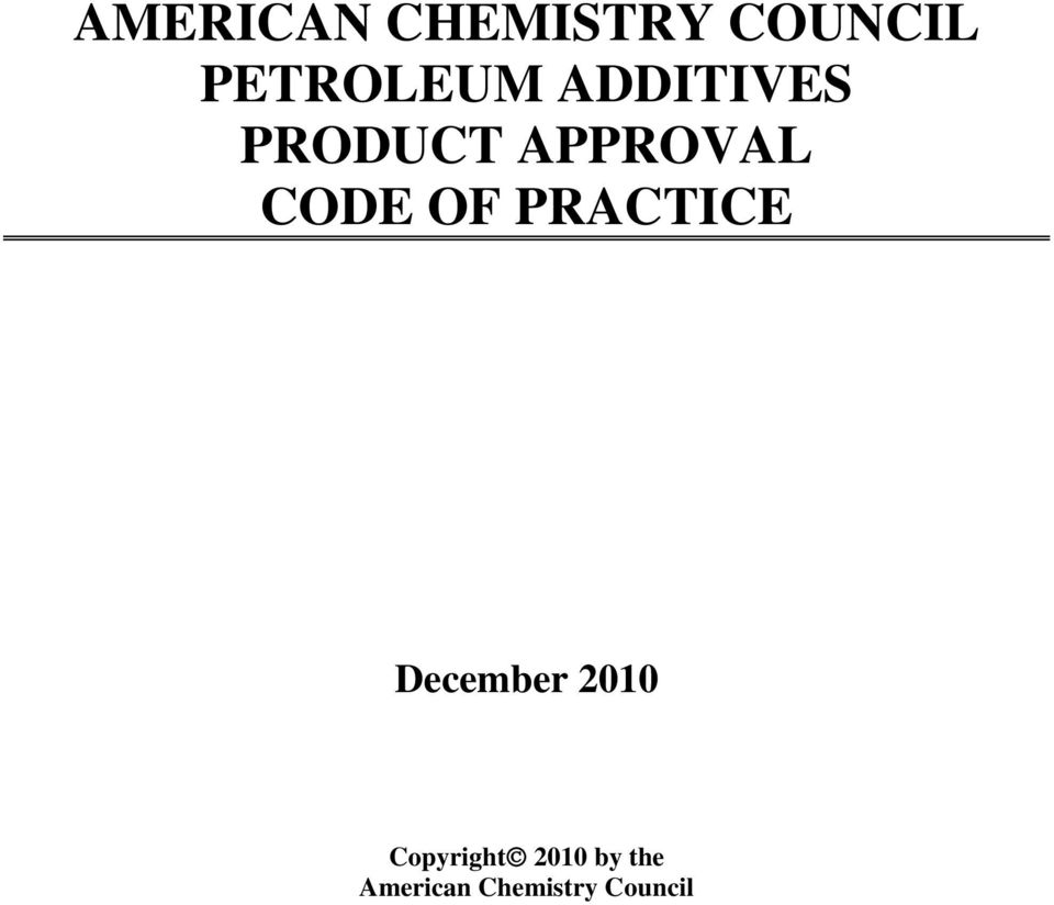APPROVAL CODE OF PRACTICE December