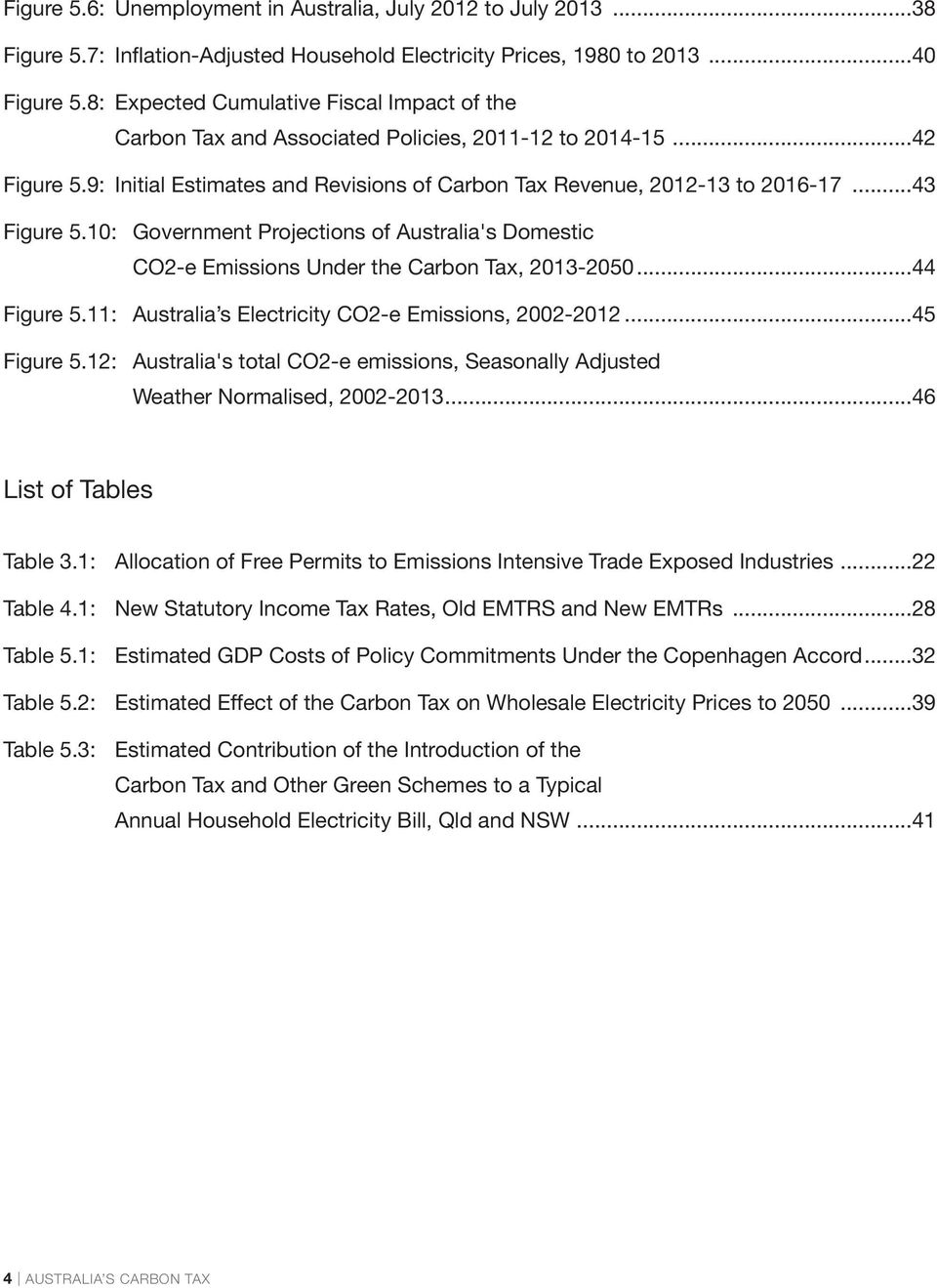 ..43 Figure 5.10: Government Projections of Australia's Domestic CO2-e Emissions Under the Carbon Tax, 2013-2050...44 Figure 5.11: Australia s Electricity CO2-e Emissions, 2002-2012...45 Figure 5.