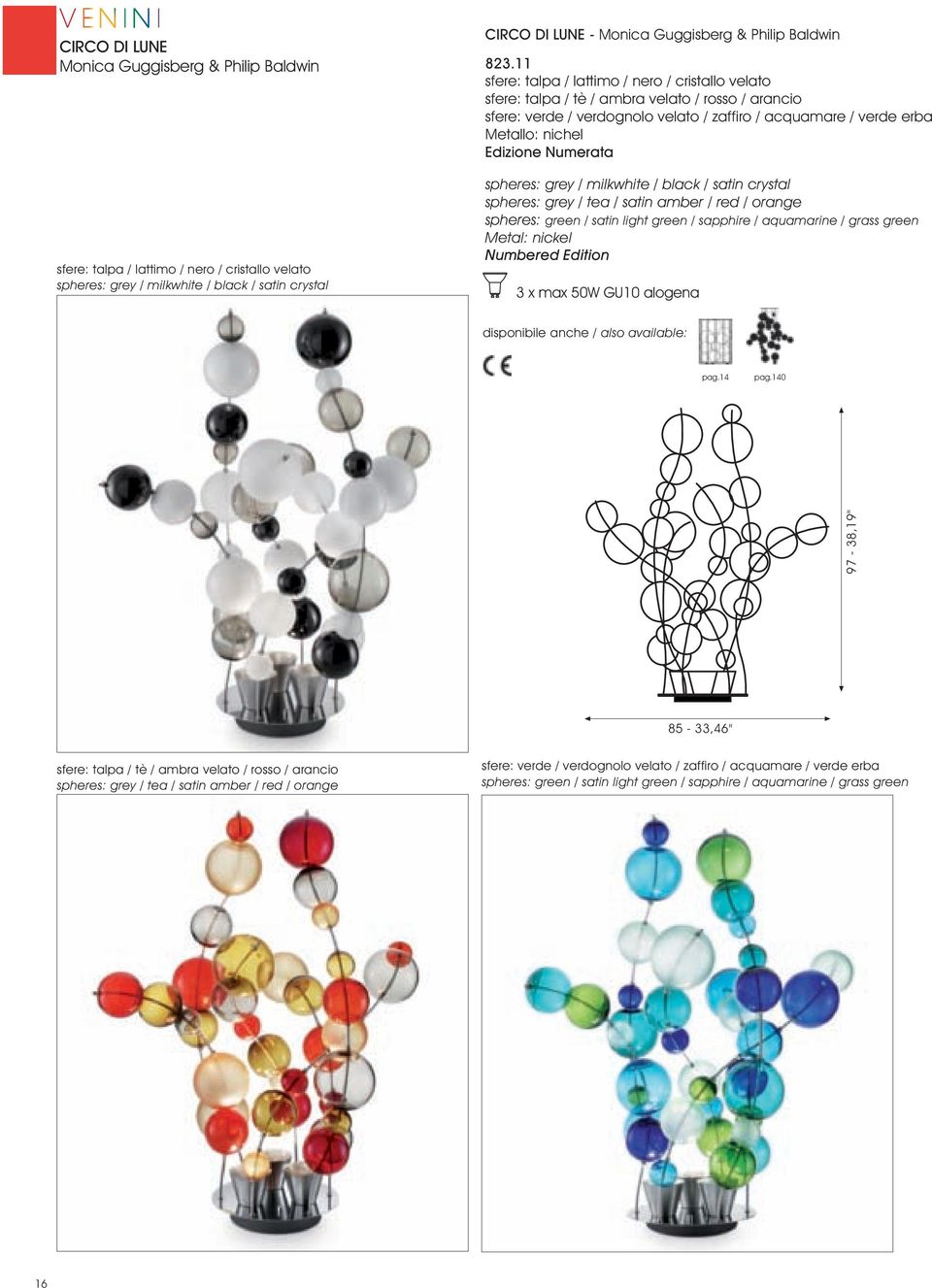 Numerata spheres: grey / milkwhite / black / satin crystal spheres: grey / tea / satin amber / red / orange spheres: green / satin light green / sapphire / aquamarine / grass green Metal: nickel