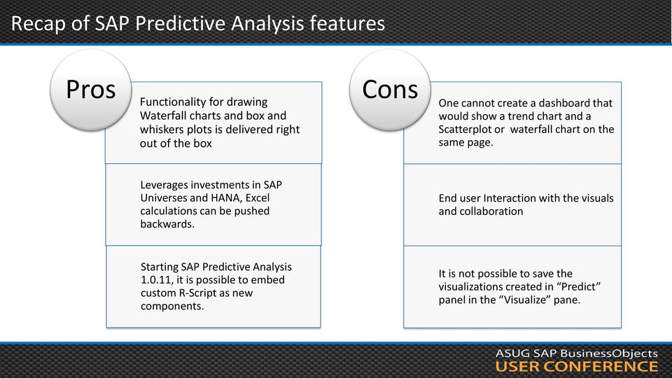 Leverages investments in SAP Universes and HANA, Excel calculations can be pushed backwards.