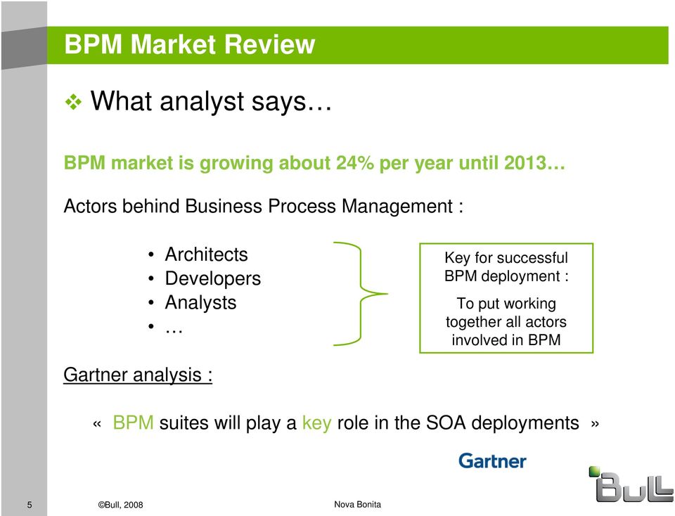 successful BPM deployment : To put working together all actors involved in BPM Gartner